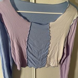 Romwe color block Longsleeve Crop Top